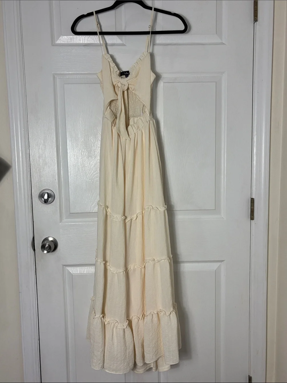 Lulu's Tier It Up Cream Knotted Front Tiered Ruffled Maxi Dress Size XS - Picture 2 of 11